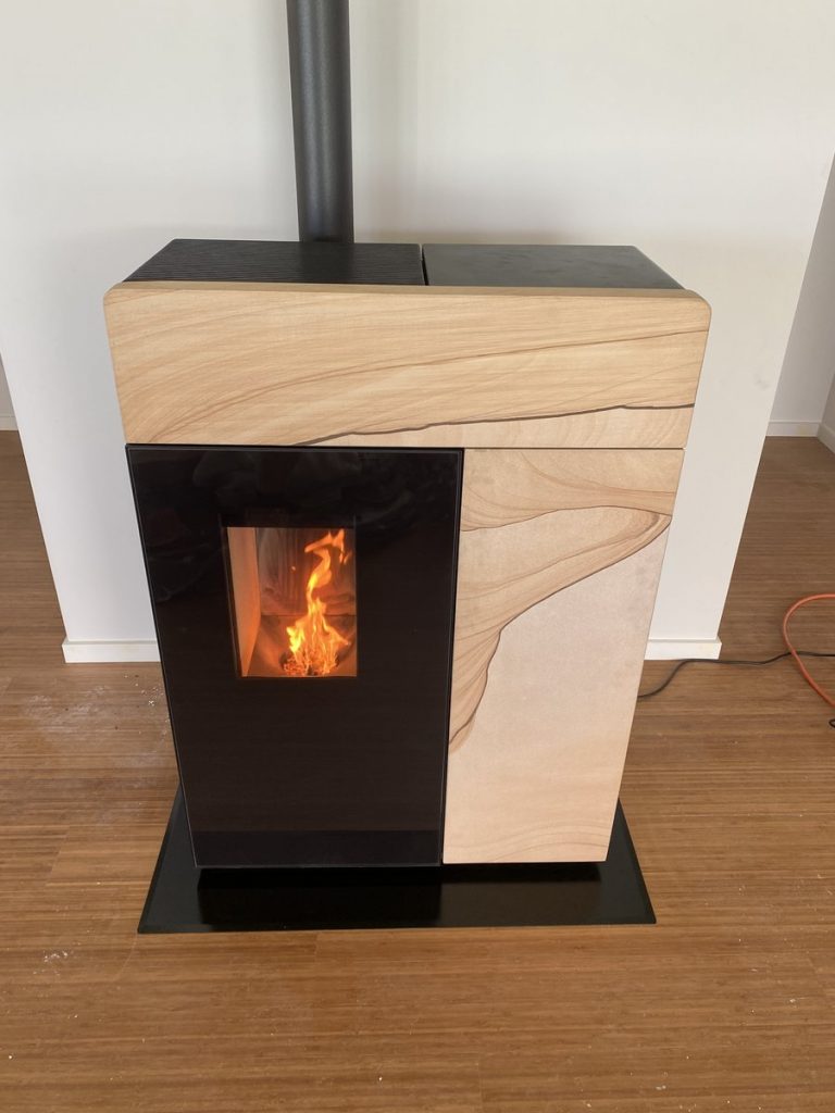 Rika Domo Pellet Fire with Sandstone Finish